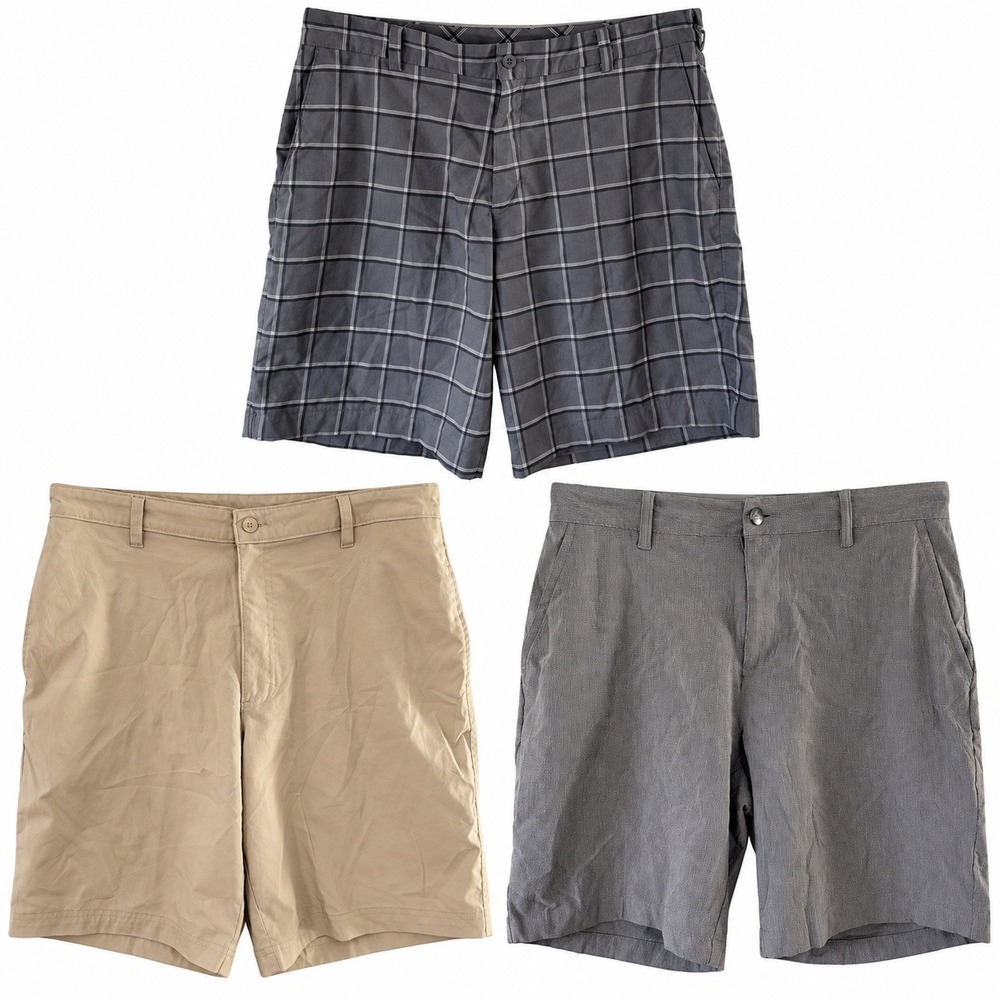 Lot of 3 Nike Adidas C9 Shorts Mens 34 Grey Khaki Golf Athletic Performance